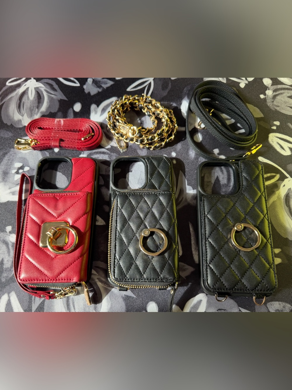 iPhone 14 Pro Max-Quilted Crossbody Phone Wallet Case with Ring (set of 3)